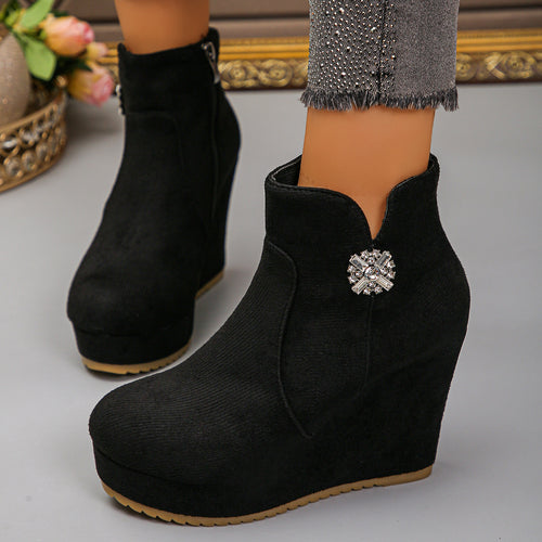 Damen Wedge-Stiefeletten mit Glamourösen Verzierungen – Varelle