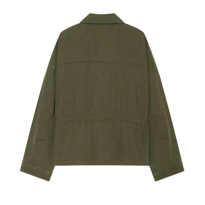 Damen Kurzgeschnittene Utility-Blousonjacke mit Stehkragen Pattentaschen und durchgehendem Reißverschluss Echo Archiv