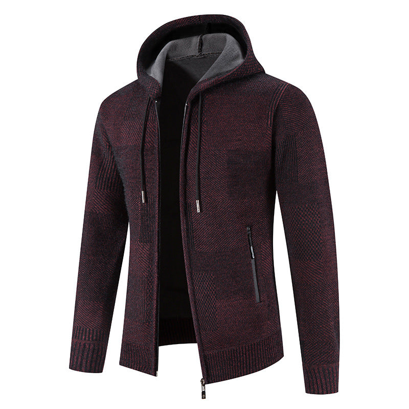 Herren Strickjacke mit Kapuze und modernen Strukturelementen Echoarchiv