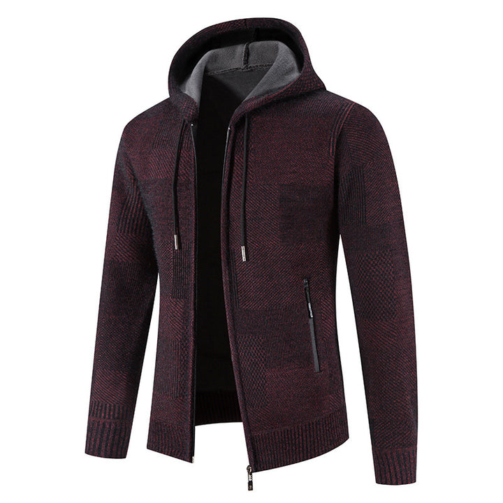 Herren Strickjacke mit Kapuze und modernen Strukturelementen Echoarchiv