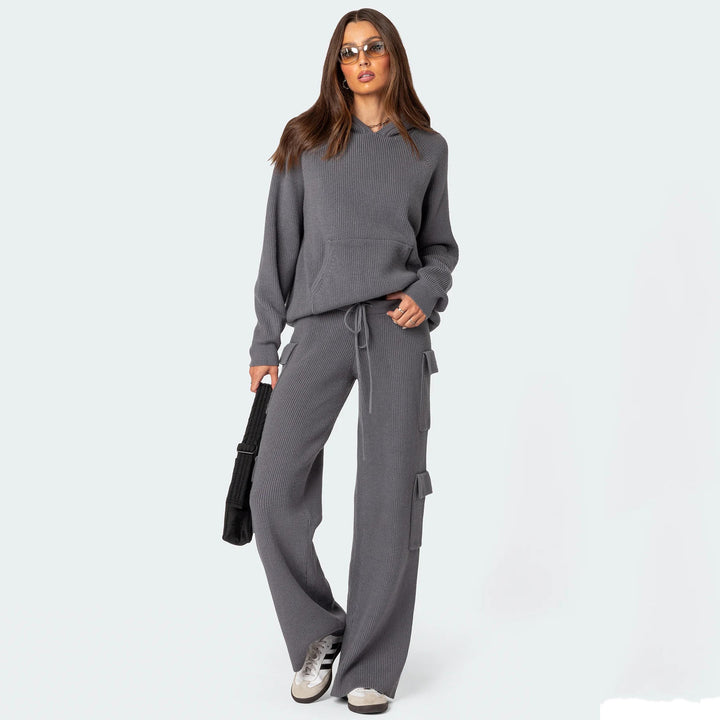 Damen nan gerippter Kapuzenpullover aus Feinstrick mit Kängurutasche und relaxed Fit Echo Archiv