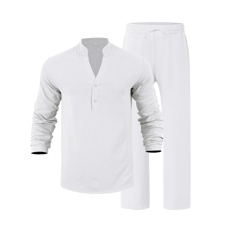 Herren entspannendes Langarm-Hemd & Freizeithose Set Echoarchiv