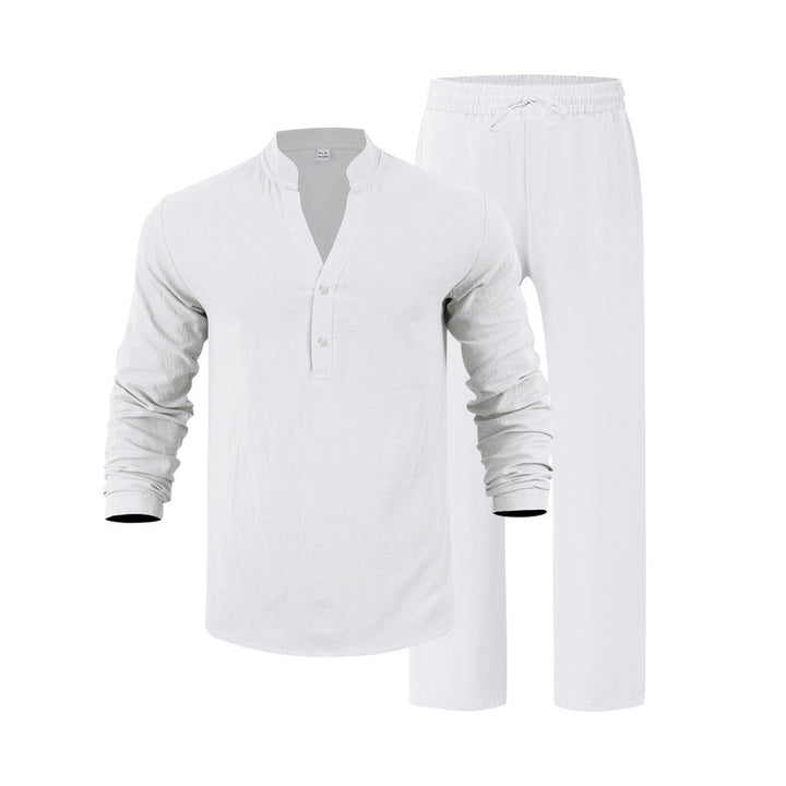 Herren entspannendes Langarm-Hemd & Freizeithose Set Echoarchiv