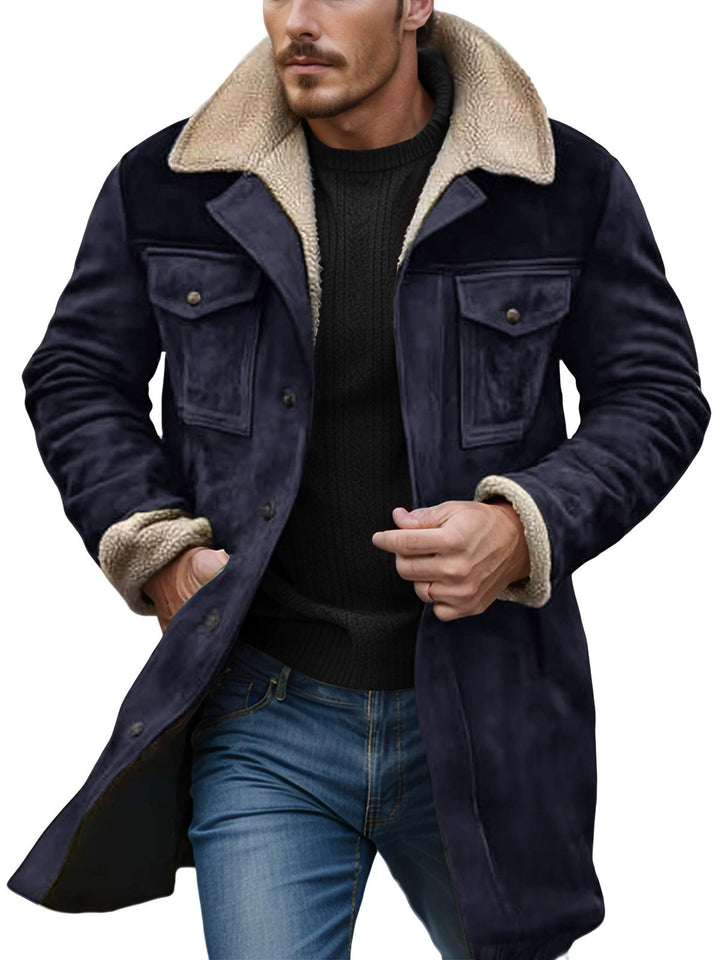 Herren Suede-Langjacke mit Teddy-Futter und praktischen Taschen Echoarchiv