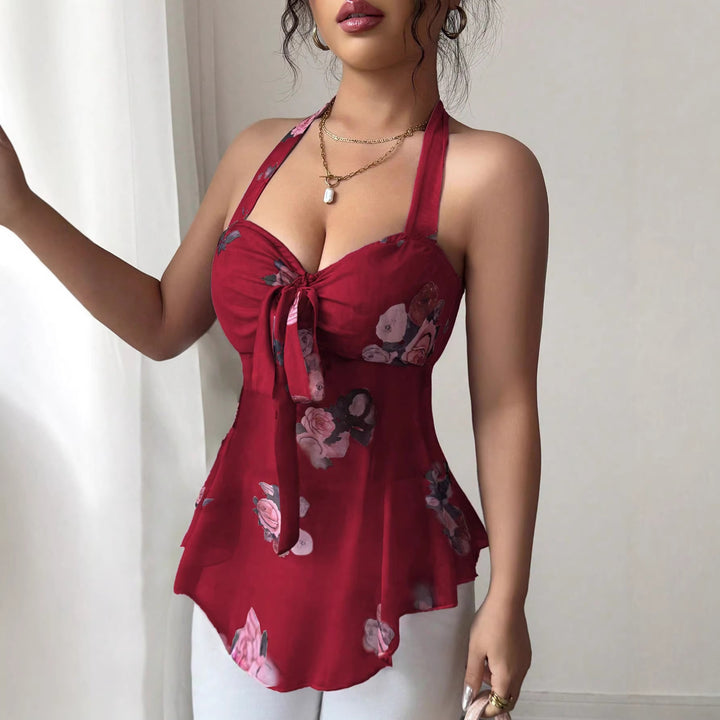Damen Neckholder-Bustier-Top mit gerafftem Bindedetail und ausgestelltem Volantsaum Echo Archiv