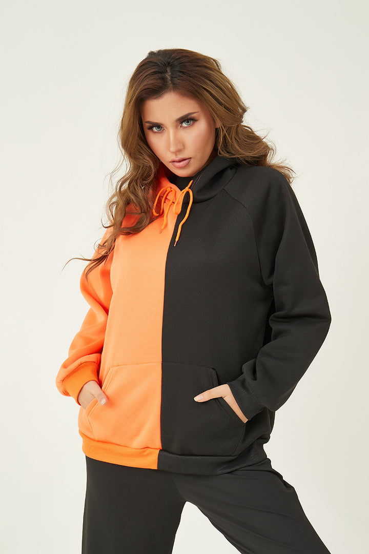 Damen Kapuzenpullover mit kontrastreichem Blockdesign, Oversize-Schnitt und Kängurutasche – Auréline