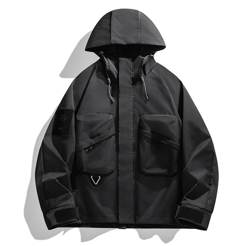 Herren Wasserabweisende technische Utility-Jacke mit Kapuze, Multifunktions‑Taschen & verstellbaren Klettmanschetten Echoarchiv