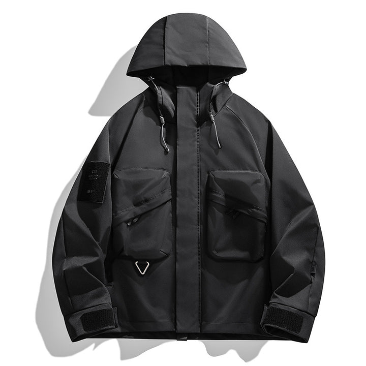 Herren Wasserabweisende technische Utility-Jacke mit Kapuze, Multifunktions‑Taschen & verstellbaren Klettmanschetten Echoarchiv