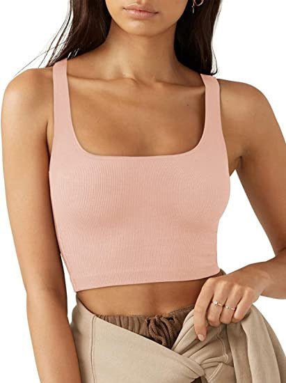 Damen cropped Top mit breiten Trägern und feinem Rippenmuster Echo Archiv