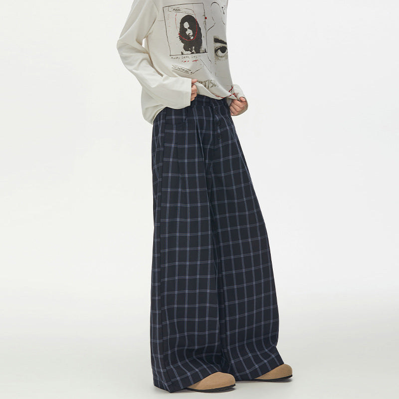 Damen Karierte Extraweite High-Waist Palazzo-Hose mit Knopfleiste Echo Archiv