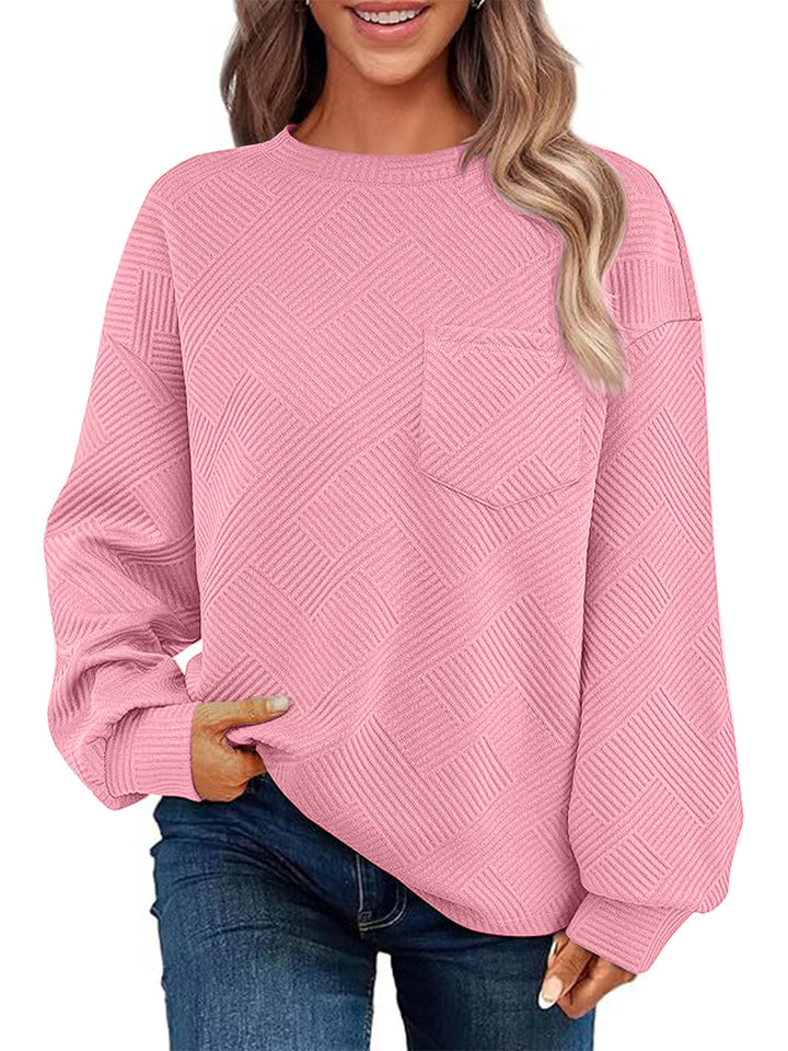 Damen Oversize Strukturstrick-Pullover mit Brusttasche Echoarchiv
