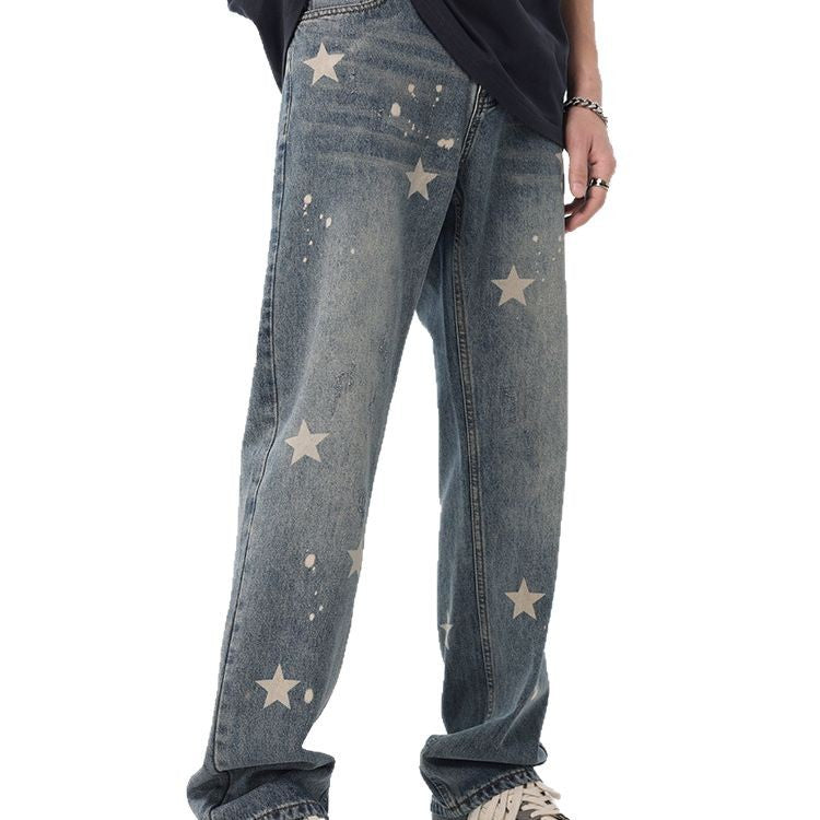 Herren lässige Jeans im Vintage-Stil mit einzigartigen Sternen-Applikationen Echoarchiv