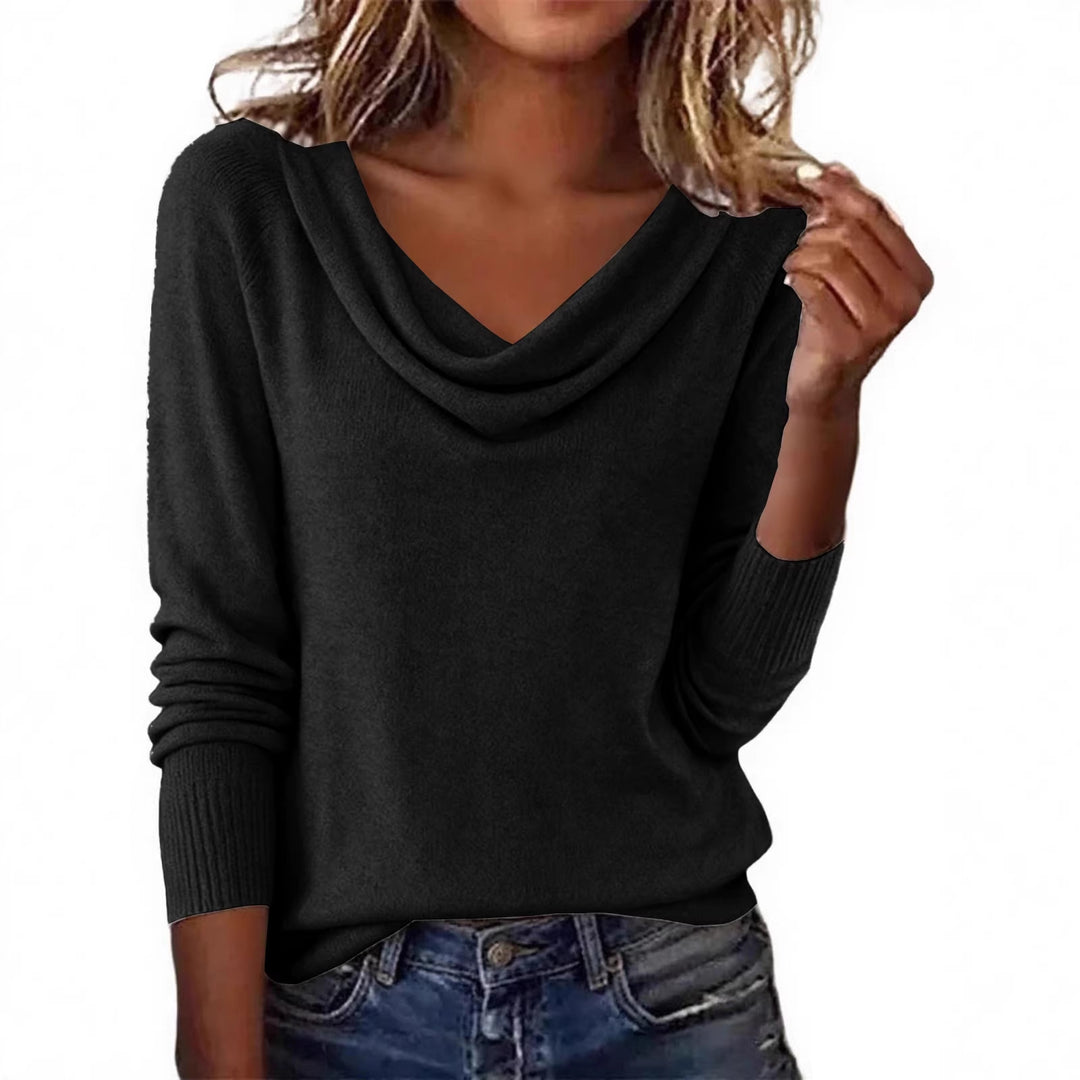 Damen Feiner Strickpullover mit Wasserfallkragen und Rippbündchen – Mavelle
