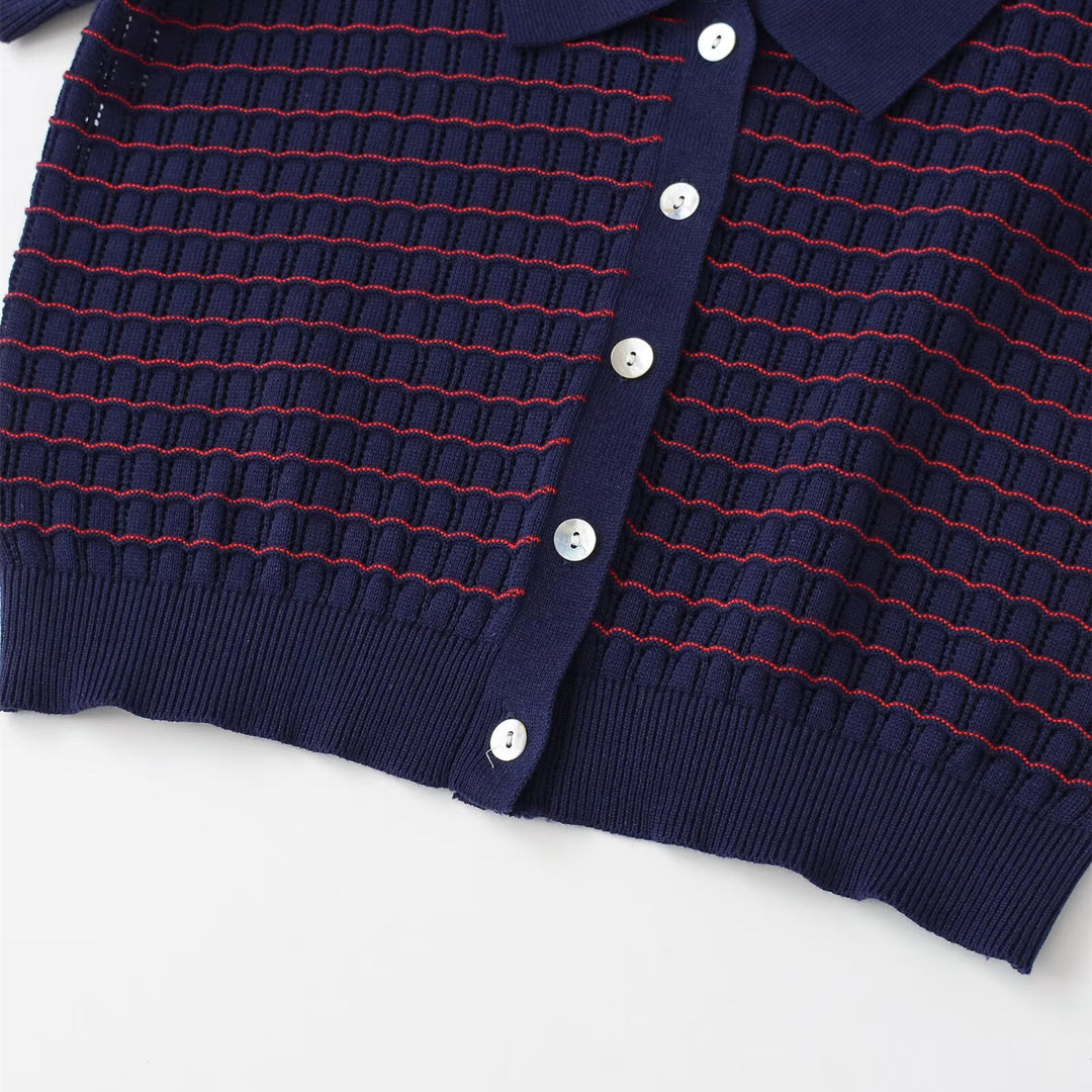 Damen Kurzarm Pullover mit strukturiertem Gewebe Echo Archiv