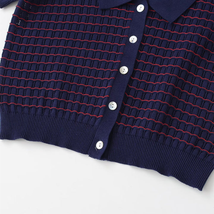 Damen Kurzarm Pullover mit strukturiertem Gewebe Echo Archiv