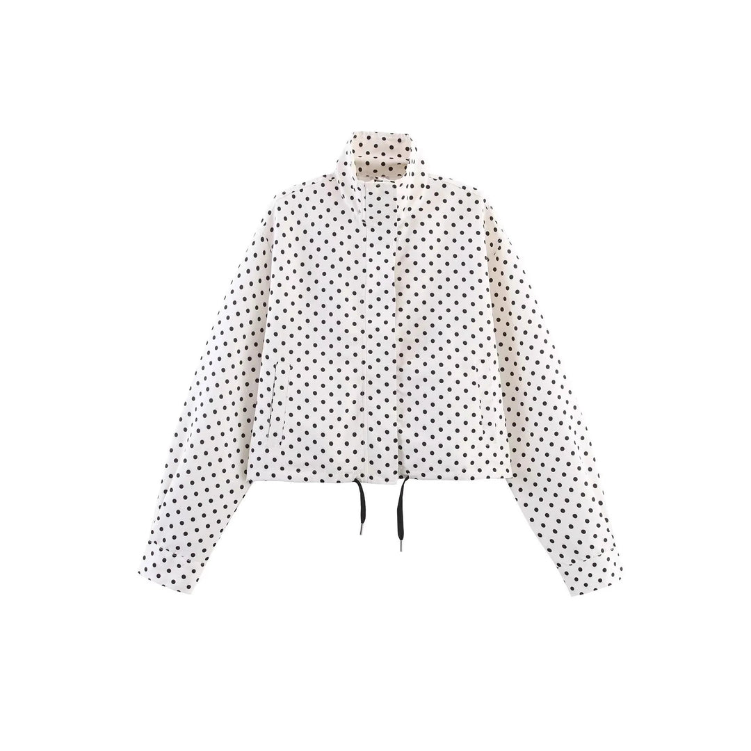 Damen nan kurz geschnittenes Zweiteiler-Set mit gepunkteter Cropped-Jacke, Stehkragen und Highwaist-Shorts Echo Archiv
