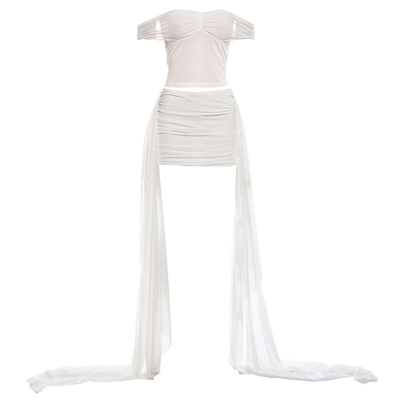 Damen Off-Shoulder Minikleid mit fließendem Chiffon und Raffung Echo Archiv