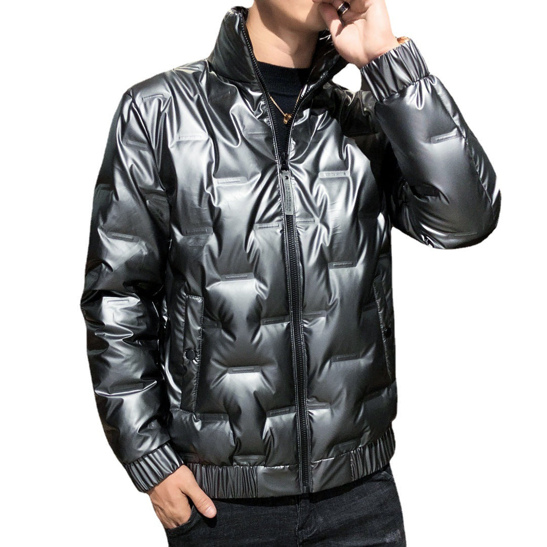 Herren glänzende Stepp‑Thermojacke mit quadratischer Steppe und hohem Stehkragen – Taviero
