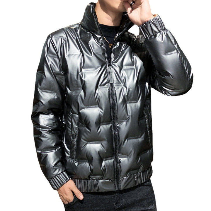 Herren glänzende Stepp‑Thermojacke mit quadratischer Steppe und hohem Stehkragen – Taviero