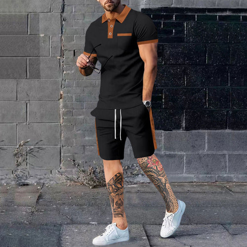 Herren Poloshirt und Shorts Set mit stylischem Kontrastdesign Echoarchiv