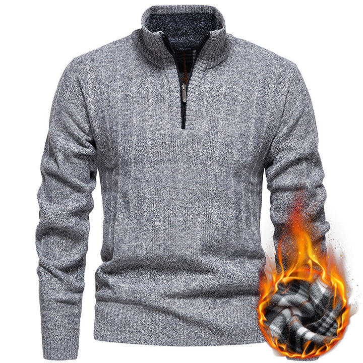 Herren nan gerippter Troyer-Pullover mit Halbzip, Zopfmuster und wärmender Innenverarbeitung Echo Archiv