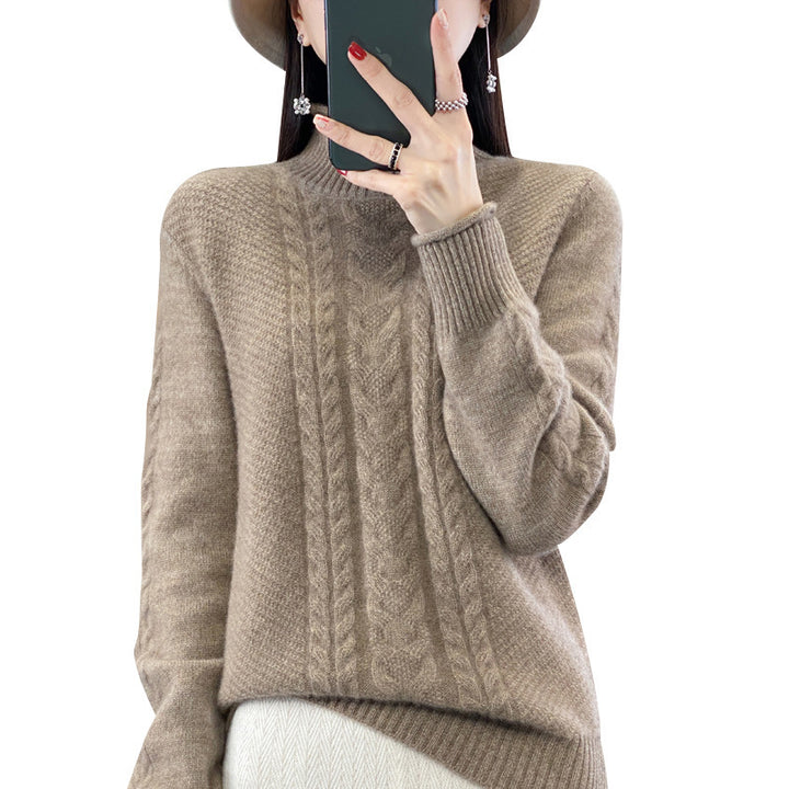 Damen Weicher Zopfstrick‑Mockneckpullover mit kaschmirähnlicher Haptik und verlängerten Rippbündchen Echoarchiv