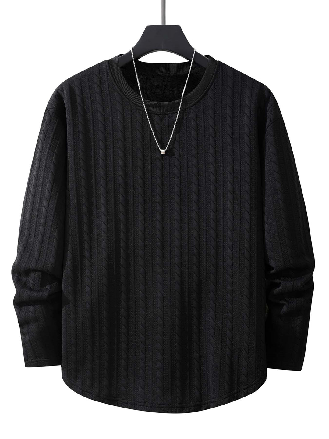 Herren Feinstrick-Rundhals-Pullover mit Zopfmuster, geradem Saum & entspannter Passform Echoarchiv