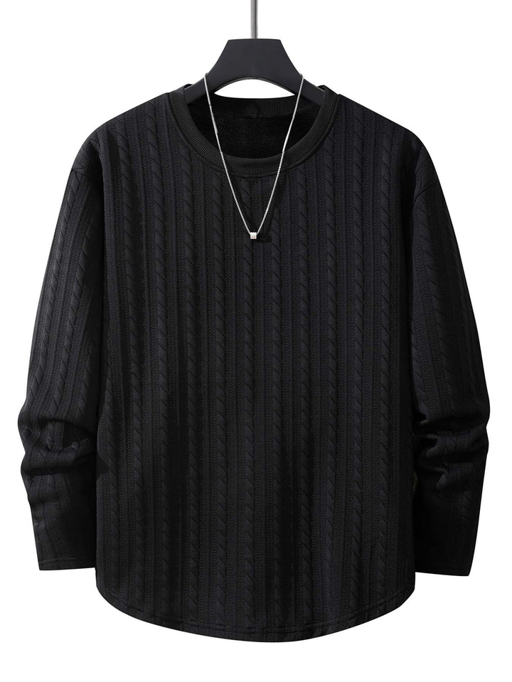 Herren Feinstrick-Rundhals-Pullover mit Zopfmuster, geradem Saum & entspannter Passform Echoarchiv