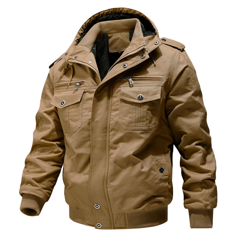 Herren Canvas-Fieldjacke mit Kapuze Sherpa-Innenfutter und Multifunktions-Taschen – Taviero