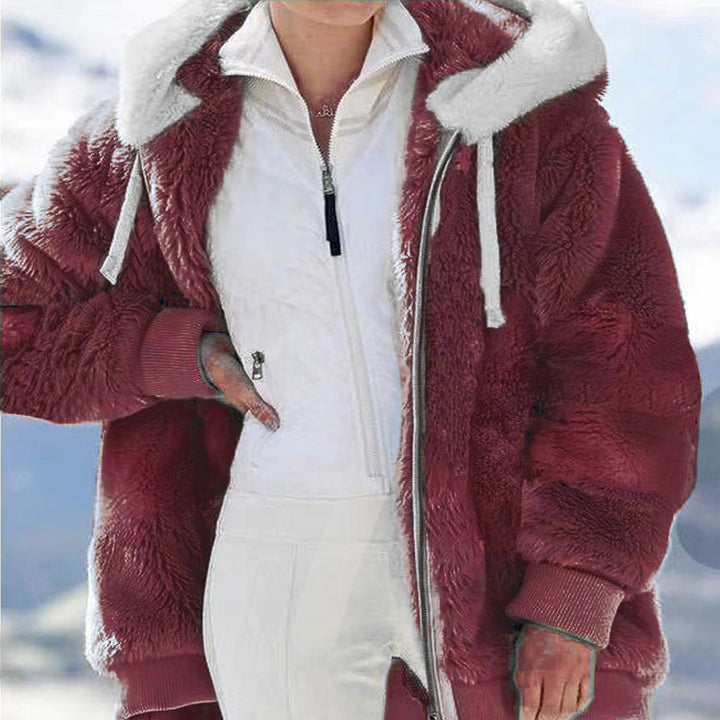 Damen nan kuschelige Kapuzen-Teddyjacke mit wattiertem Innenfutter und Rippbündchen Echo Archiv