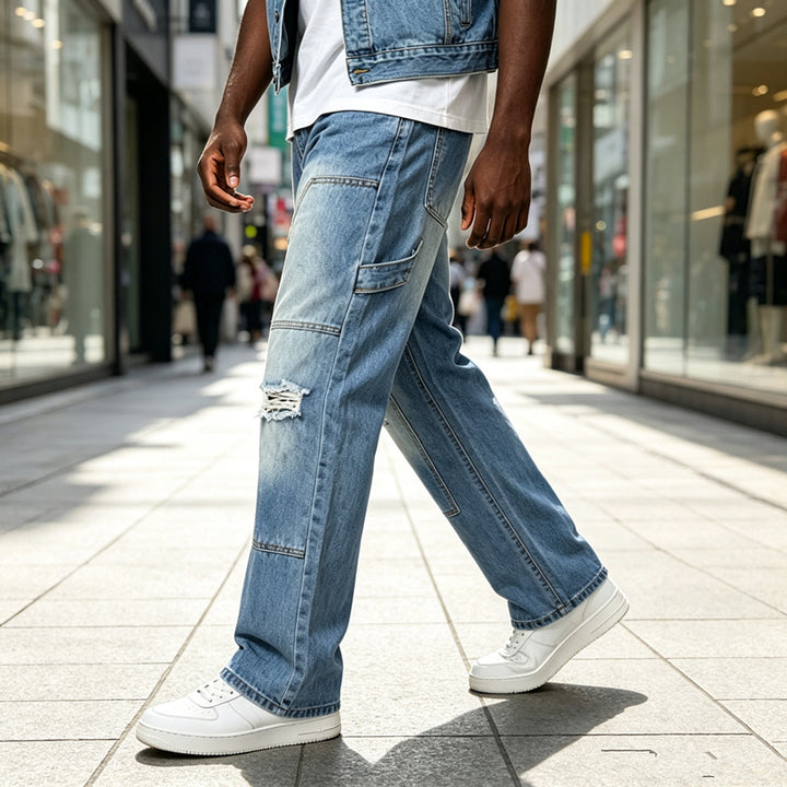 Herren Lässige Cargo-Jeans mit Riss-Details Echoarchiv