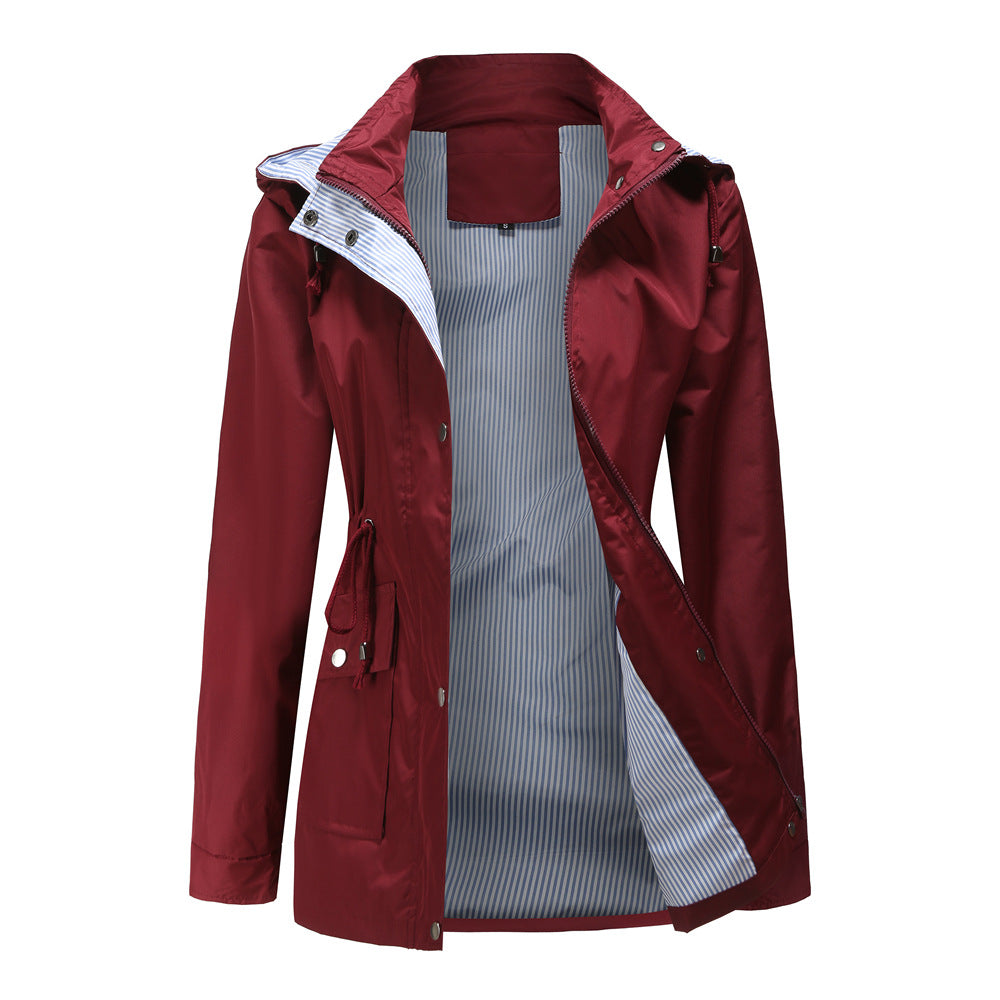Damen nan leichte wasserdichte Regenjacke mit Kapuze und Taillenzug Echo Archiv