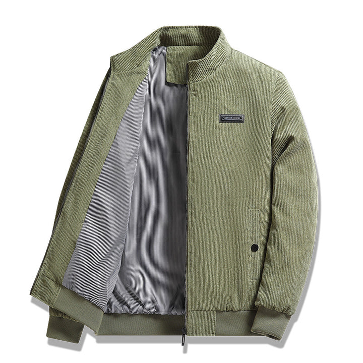 Herren nan feiner Cordblouson mit Stehkragen, gestreiftem Innenfutter und verdeckten Druckknopftaschen Echo Archiv