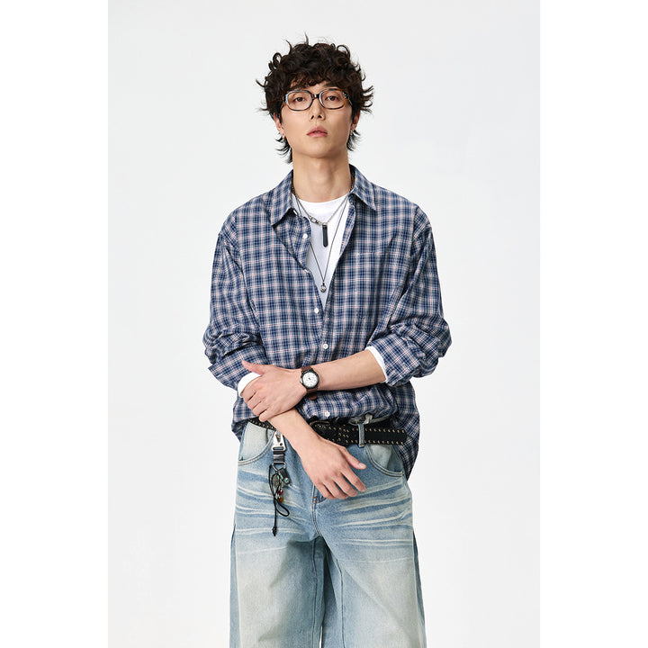 Herren Relaxed-Fit Karo-Hemd mit Kentkragen, abgerundetem Saum und Brusttasche Echoarchiv