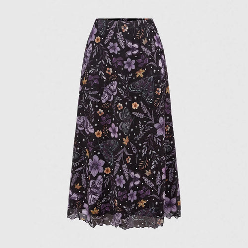 Damen Midirock aus Chiffon mit Blumen- und Schmetterlingsprint und elastischem Bund – Avérine