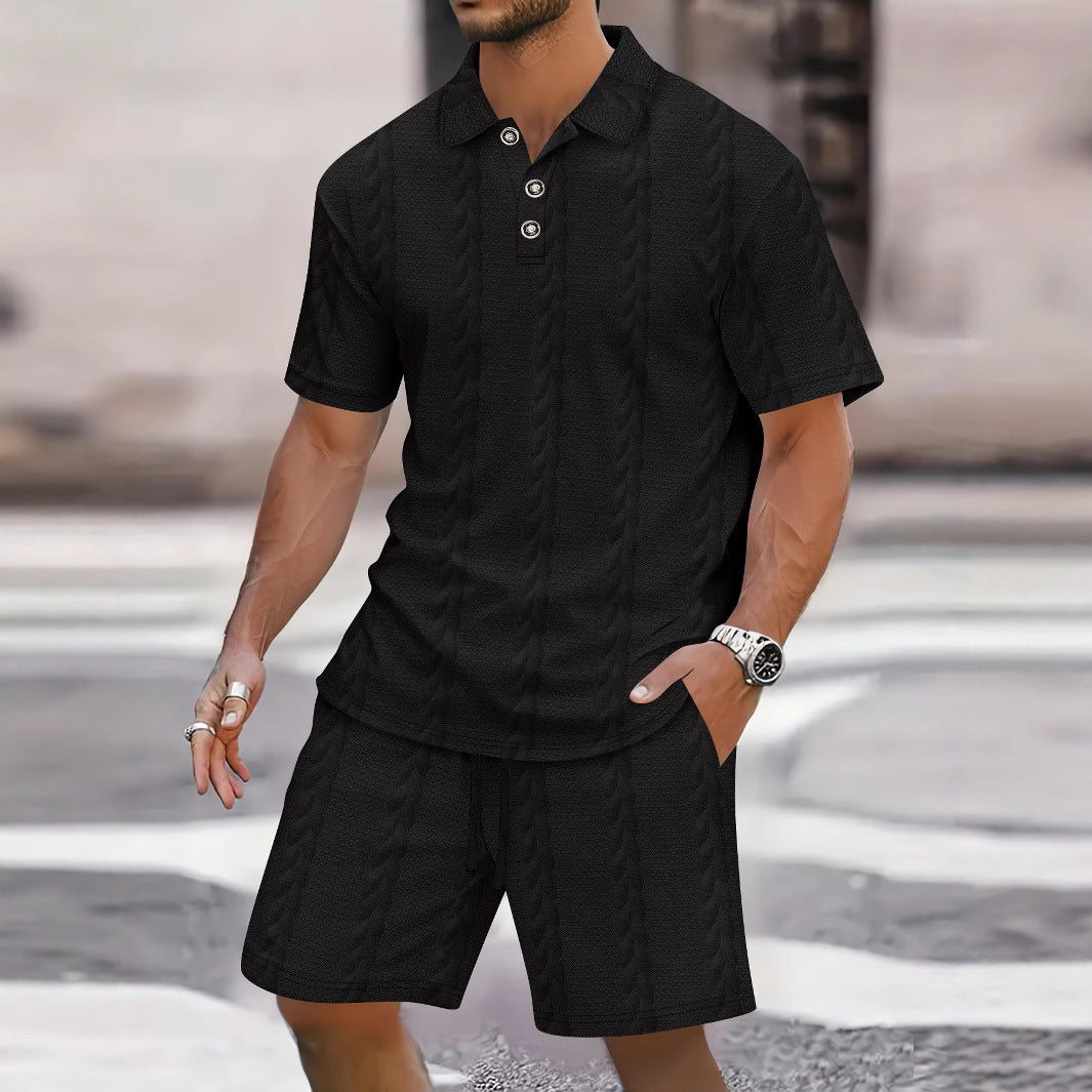 Herren Freizeit-Set mit strukturiertem Poloshirt und Shorts Echoarchiv