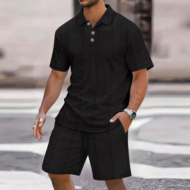 Herren Freizeit-Set mit strukturiertem Poloshirt und Shorts Echoarchiv