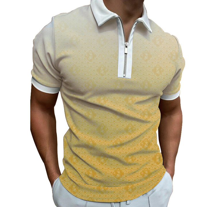 Herren Poloshirt mit modernem grafischen Muster und Reißverschluss Echoarchiv