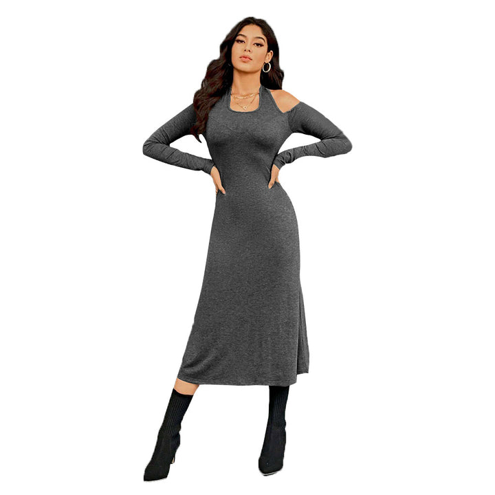 Damen figurbetontes Midikleid mit Neckholder, Cut-Out-Schultern und taillierter Jersey-Silhouette – Élara