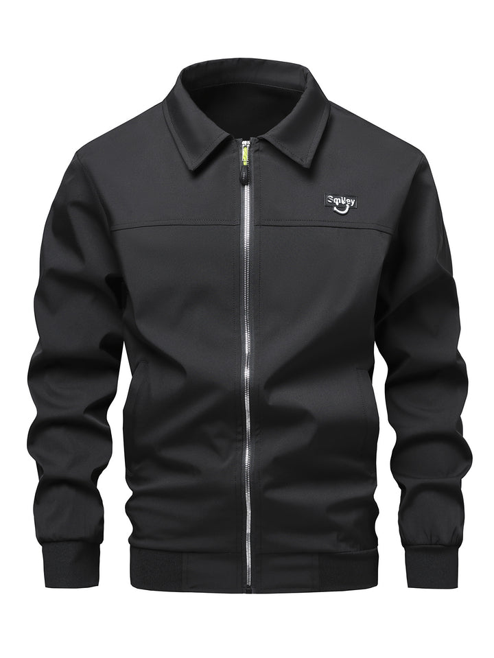 Herren Collar-Zip-Blouson aus Softshell mit gerippten Bündchen & Smiley-Patch Echo Archiv