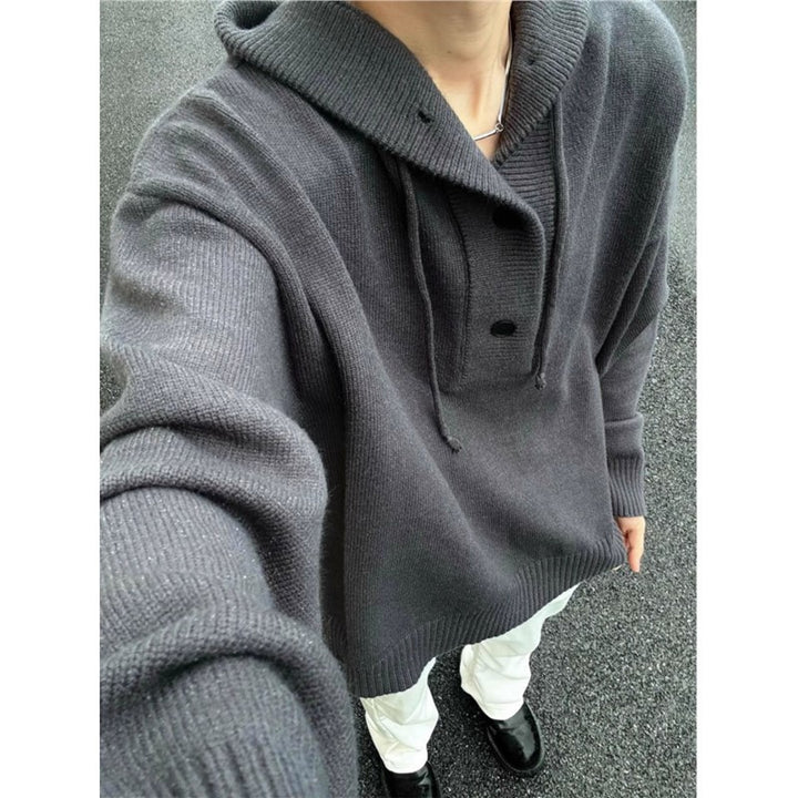 Herren lässiger Kapuzenpullover mit Knopfleiste und dickerer Strickstruktur Echoarchiv