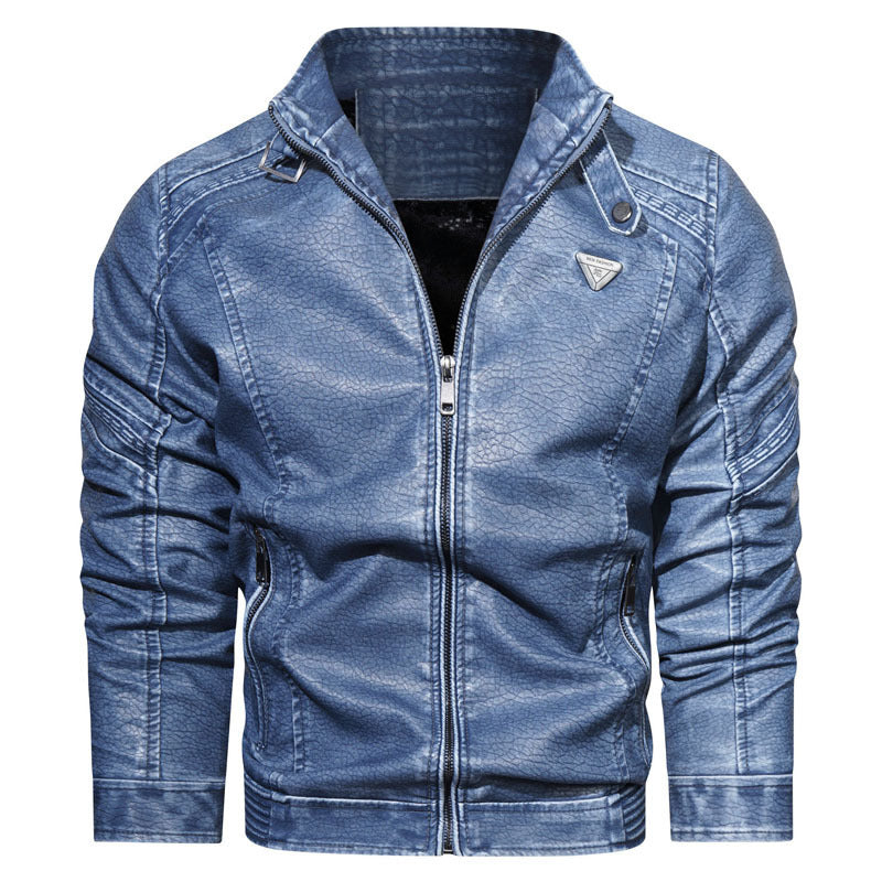 Herren Denim‑Optik Bikerblouson mit strukturierter Oberfläche und Stehkragen – Brevano