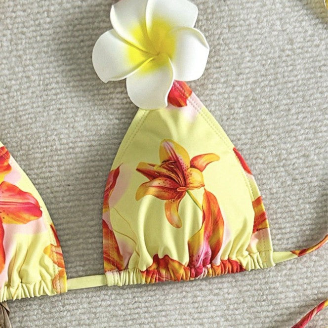 Damen Triangel-Bikini mit floralen Akzenten und verstellbaren Bindebändern Echo Archiv