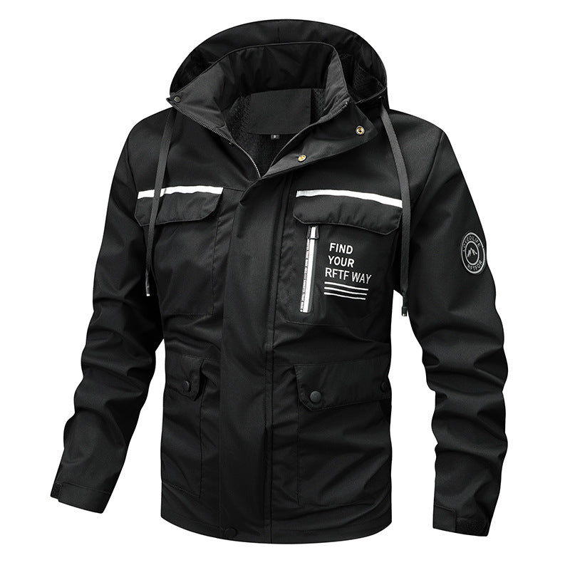 Herren nan wasserfeste Kapuzen-Regenjacke mit Mehrfach-Taschen und winddichter Membran Echo Archiv
