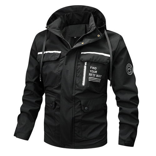Herren nan wasserfeste Kapuzen-Regenjacke mit Mehrfach-Taschen und winddichter Membran Echo Archiv
