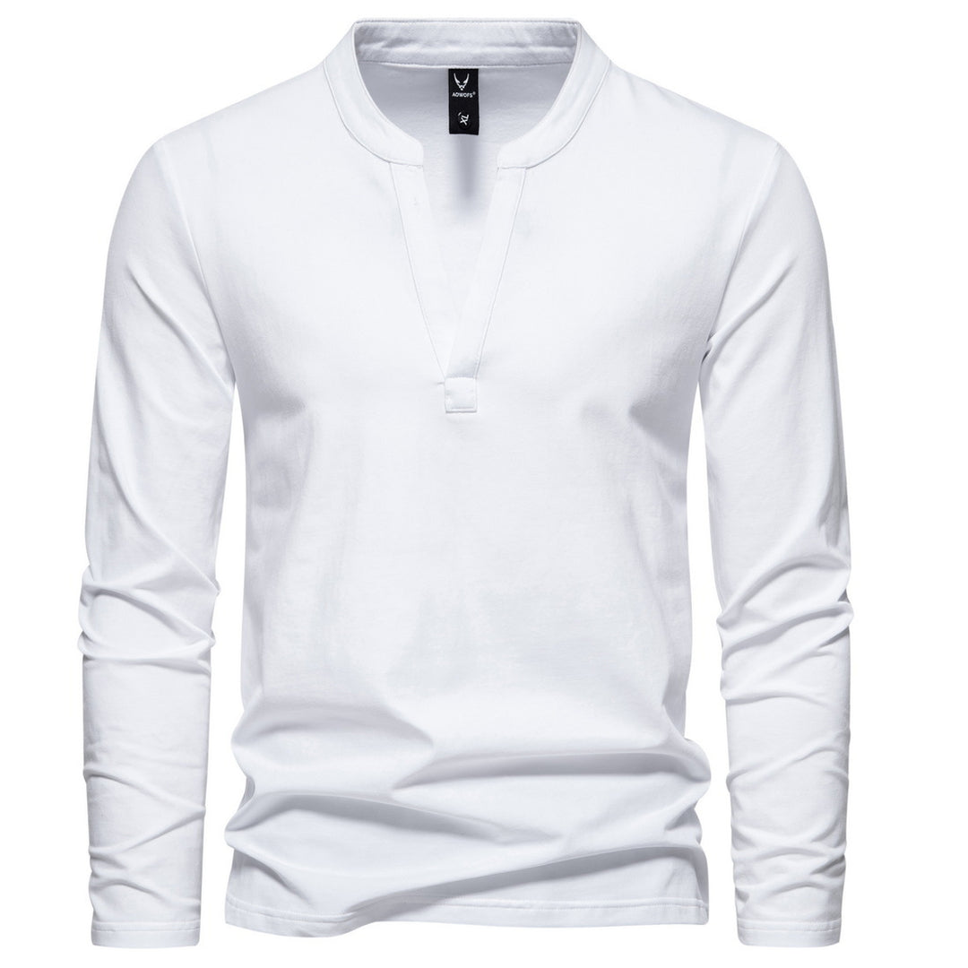 Herren nan langärmeliges Henleyshirt mit Stehkragen, tiefer V-Öffnung und schmaler Passform Echo Archiv