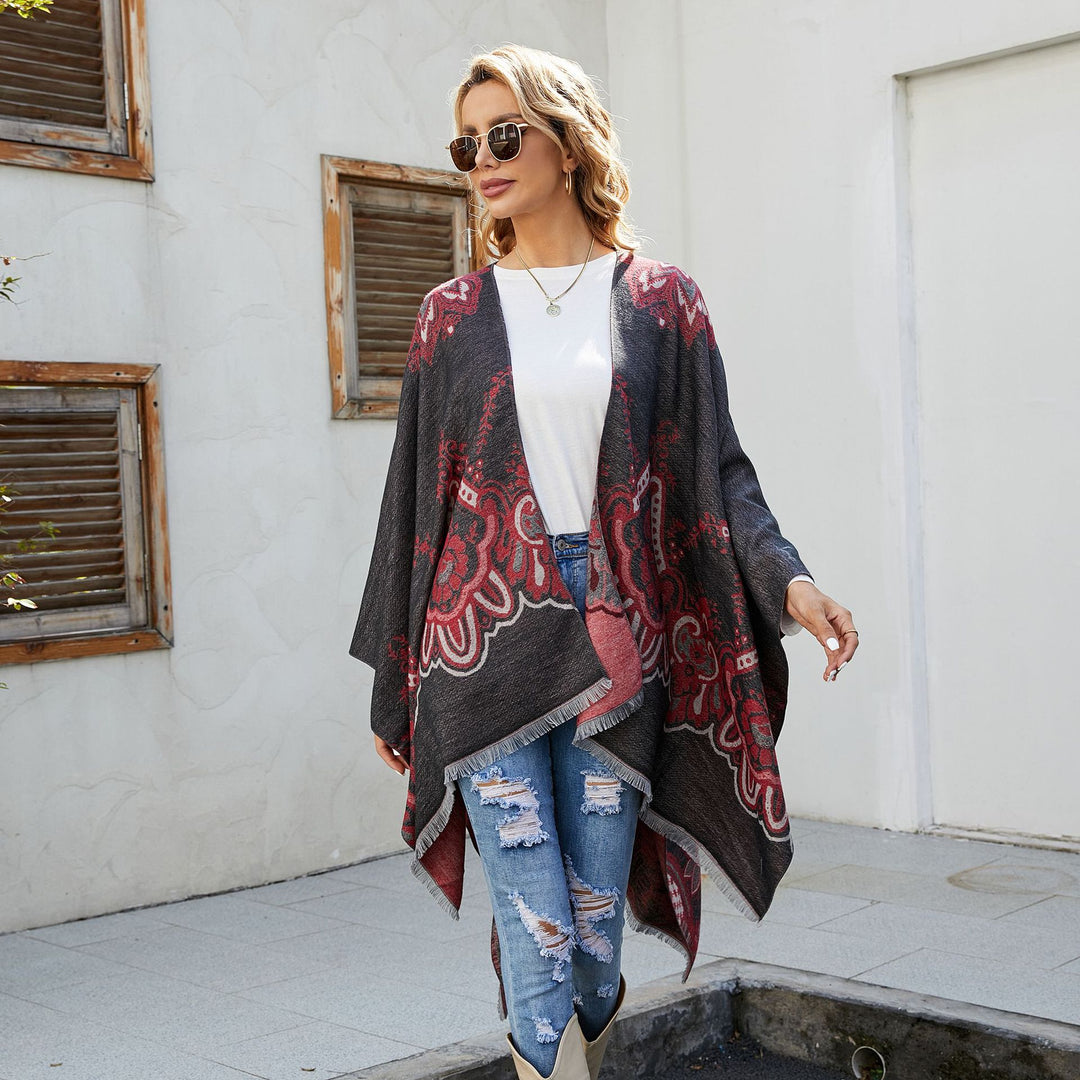 Damen Leichter Jacquard-Überwurf mit kaschmirähnlichem Griff und Fransensaum Echo Archiv