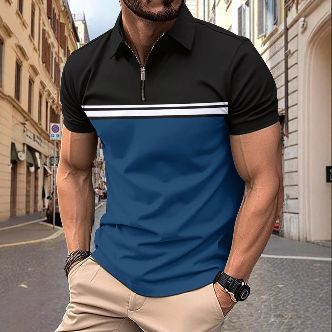 Herren Polo-Shirt mit farblich abgesetzten Streifen und kurzem Reißverschluss Echoarchiv