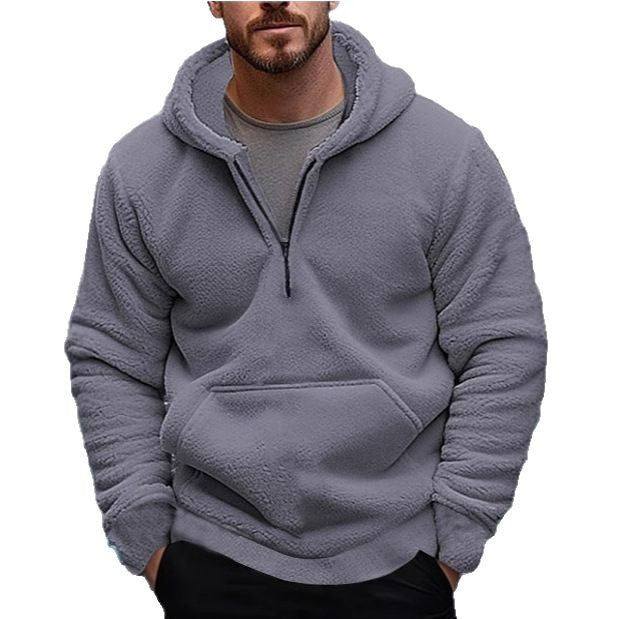 Herren Fleece-Hoodie mit tiefem Reißverschluss und praktischer Kängurutasche Echoarchiv