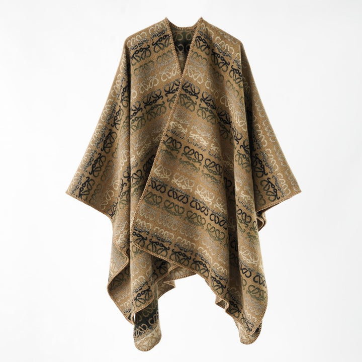 Damen Überwurfcape im Jacquard-Strick mit Allover-Monogramm und weichem Fall Echo Archiv